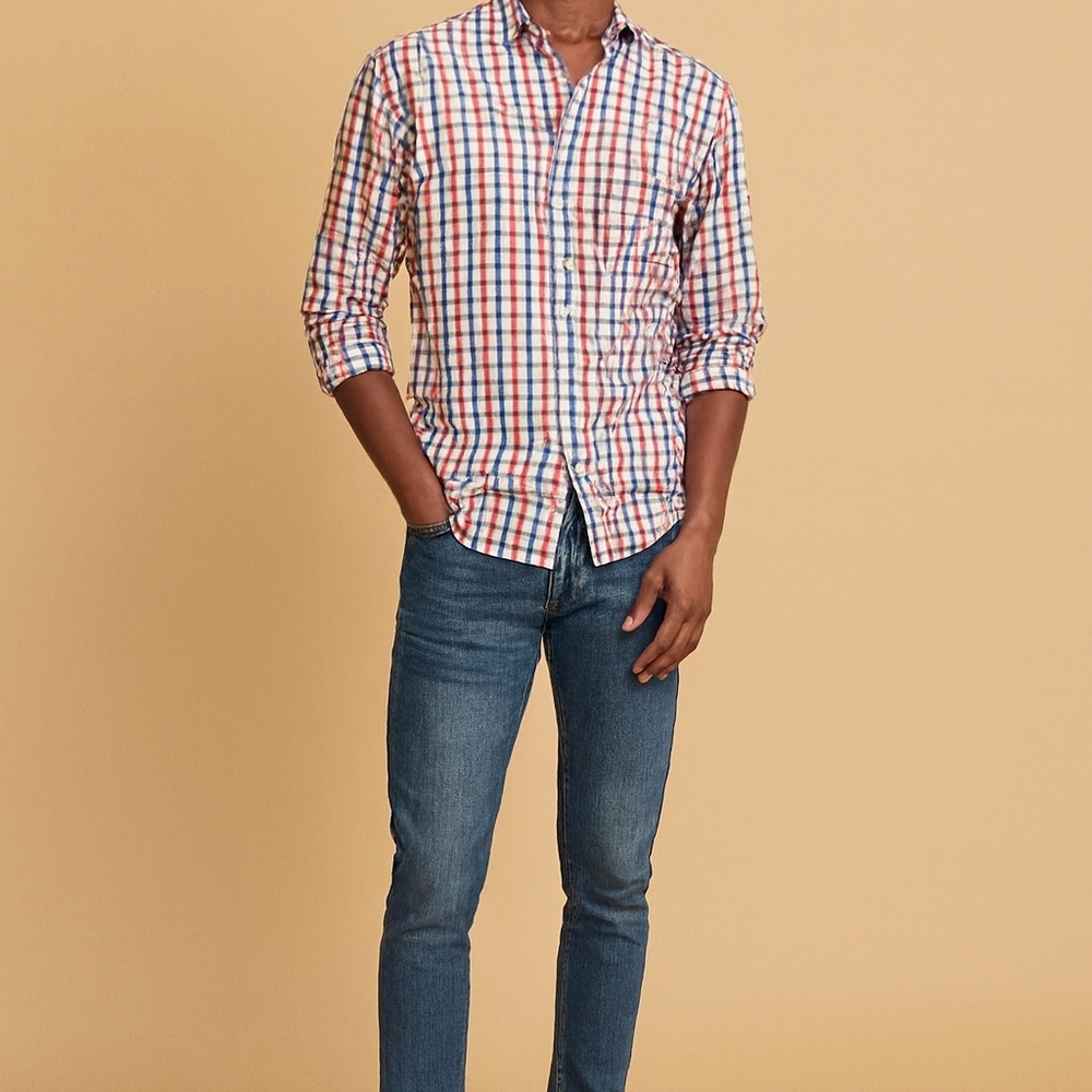 Zara Man plaid/check orange and blue button down